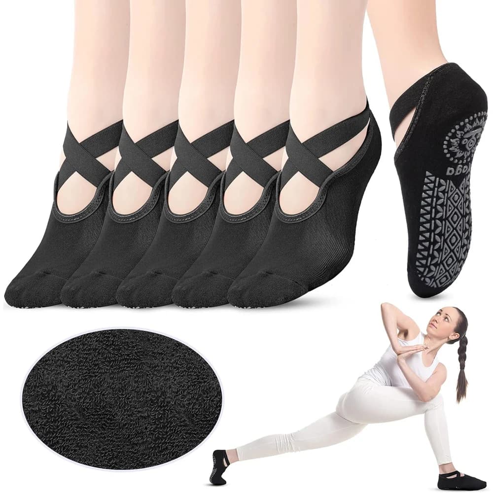 6 paia di calzini da yoga per donna, calzini antiscivolo con cinghie, calzini da danza classica per yoga, pilates, balletto, danza della barra