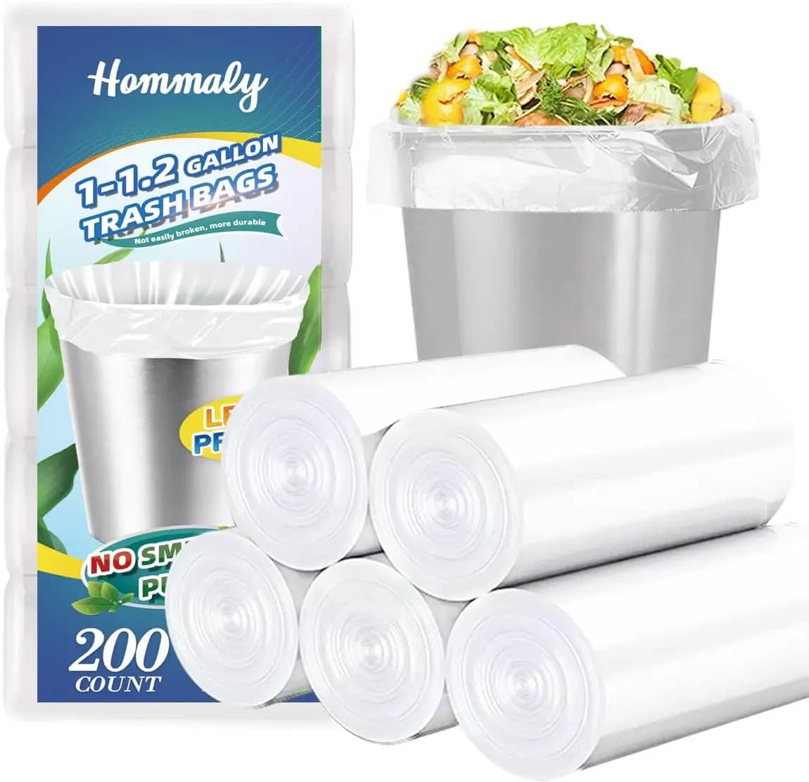 Sacchetti per Rifiuti Trasparenti Piccoli da 1 Gallone (200 Pezzi) Resistenti e a Prova di Perdite per Cestini di Rifiuti di Bagno e Ufficio, Adatti per Contenitori da 4.5-5 Galloni
