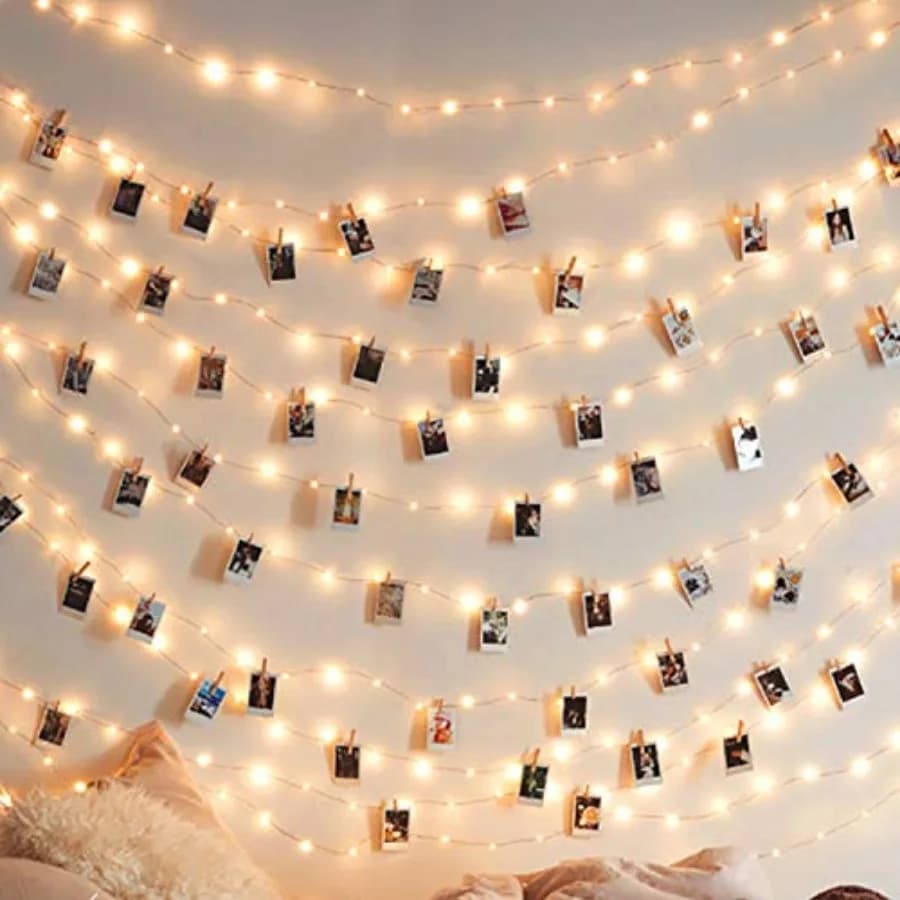 Catena Luminosa con 50 LED e 20 Clip per Foto, Alimentata a Batteria, Decorazione per Casa, Camera da Letto, Interni, Feste Natalizie, per Foto e Immagini