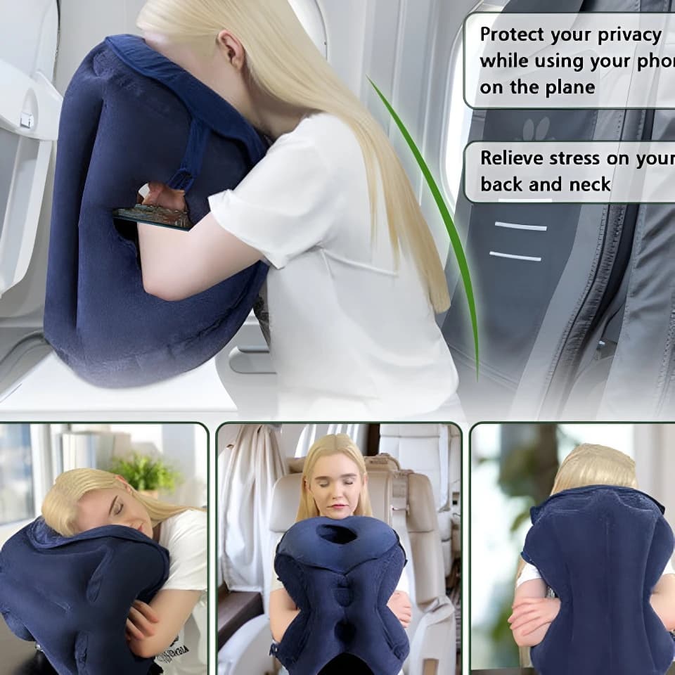 Cuscino da viaggio gonfiabile per aereo Cuscino per pisolino floccato in PVC Cuscino a forma di U per artefatto per dormire portatile