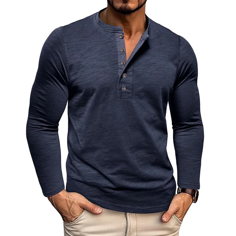 T-shirt a maniche lunghe autunno nuovo T-shirt da uomo casual tinta unita Top con collo a Henley T-shirt da lavoro versatile e sottile T-shirt sottile da esterno traspirante
