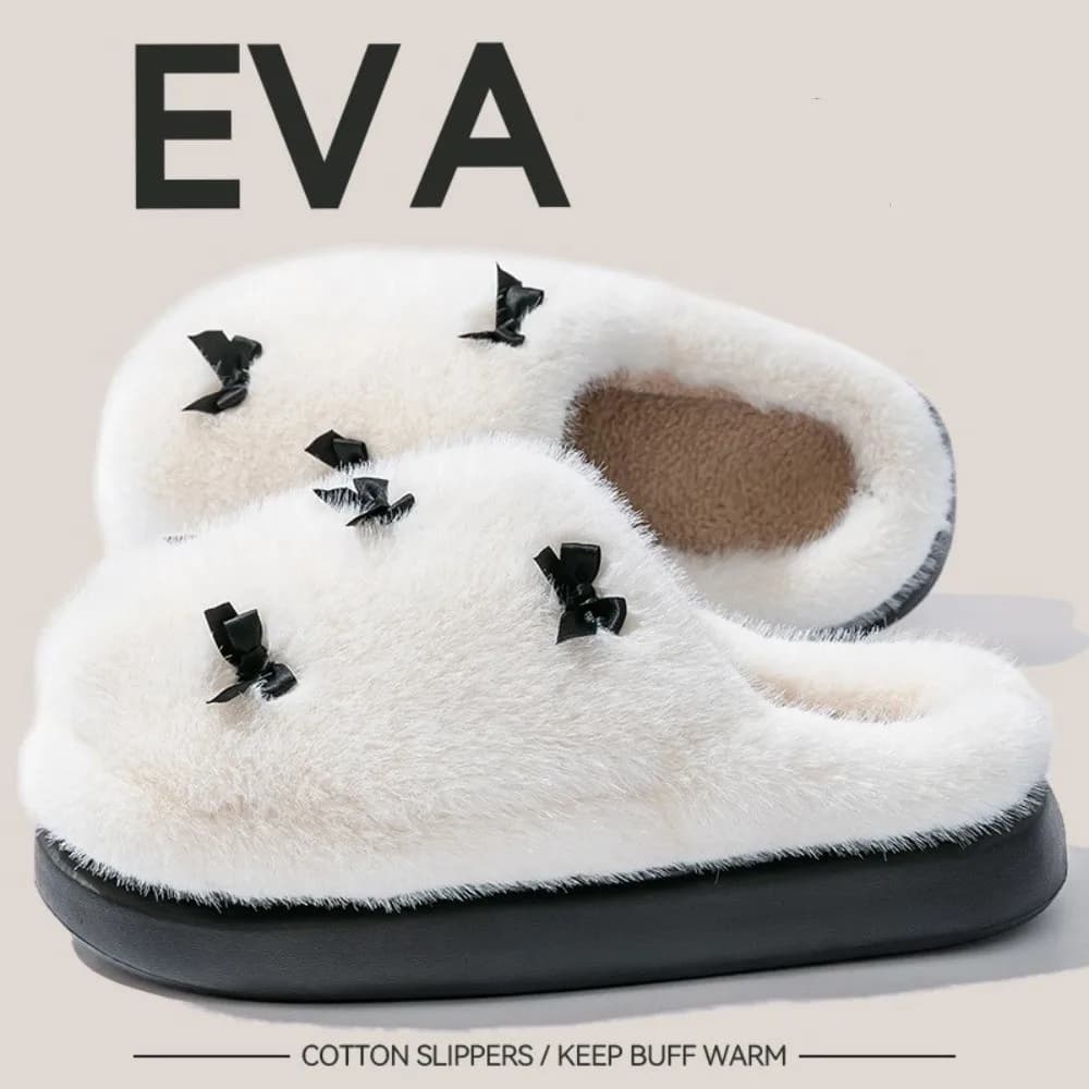 Pantofole da casa alla moda con nodo a fiocco in caldo pile con fodera Scarpe da interno da donna Pantofole soffici da interno ispessite antiscivolo invernali