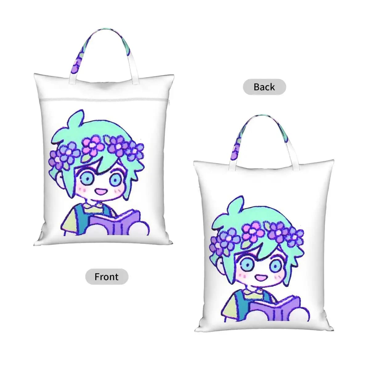 Cute Basil Omori Emote Travel Laundry Bag Waterproof Reusable Dirty Clothes Pouch Gym Yoga Camping Washing Basket