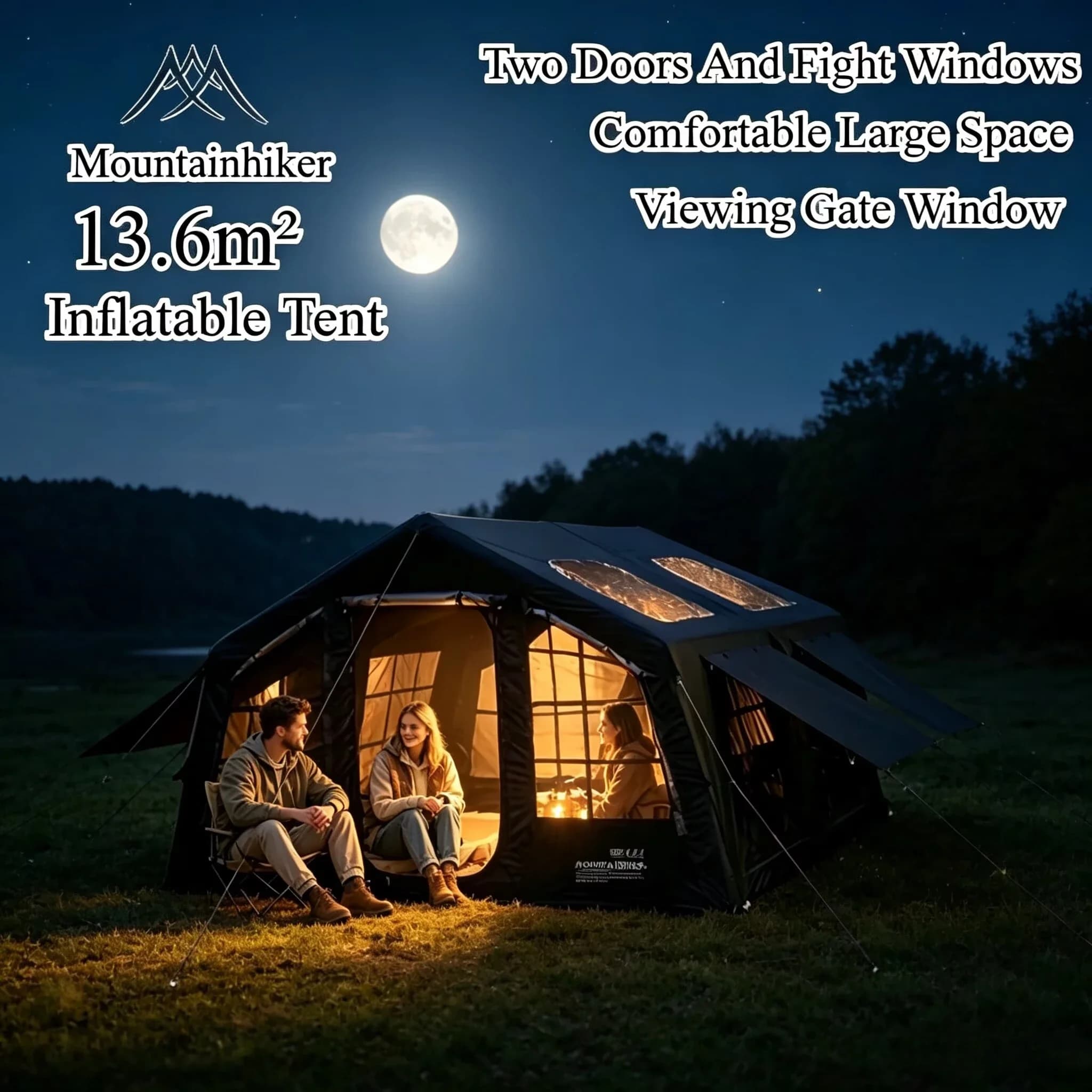 Mountainhiker Inflatable Camping Tent 4-8 People with Windows Portable Water-resistant Camping Tent Four Season Tents