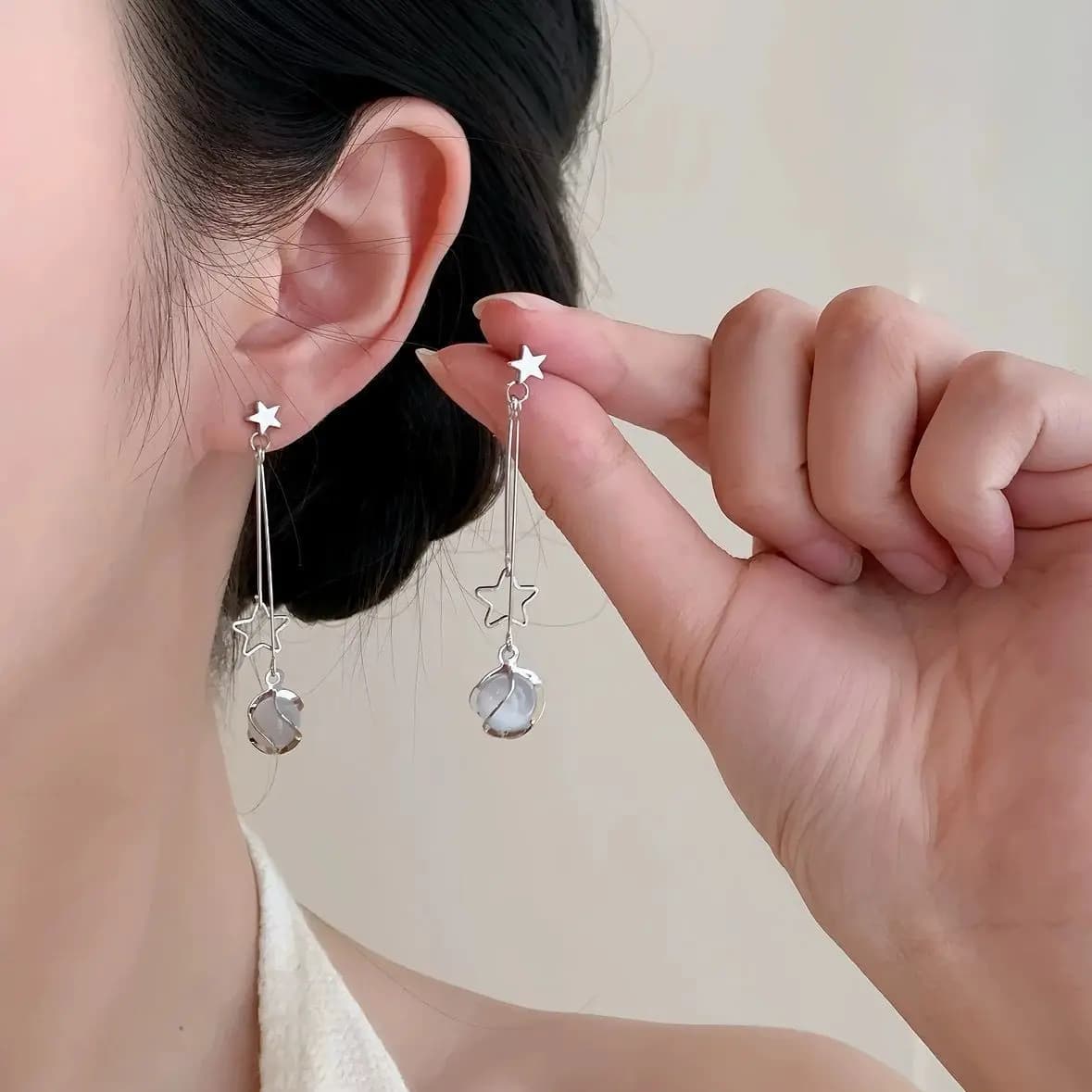 New opal earrings women's summer temperament atmosphere earrings long fringed star earrings