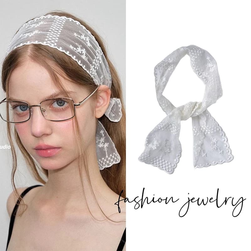 Sweet Flower Lace Neck Strap Dressing Decoration Korean Style Hair Band Neckerchief Transparent Long Ribbon Head Scarf