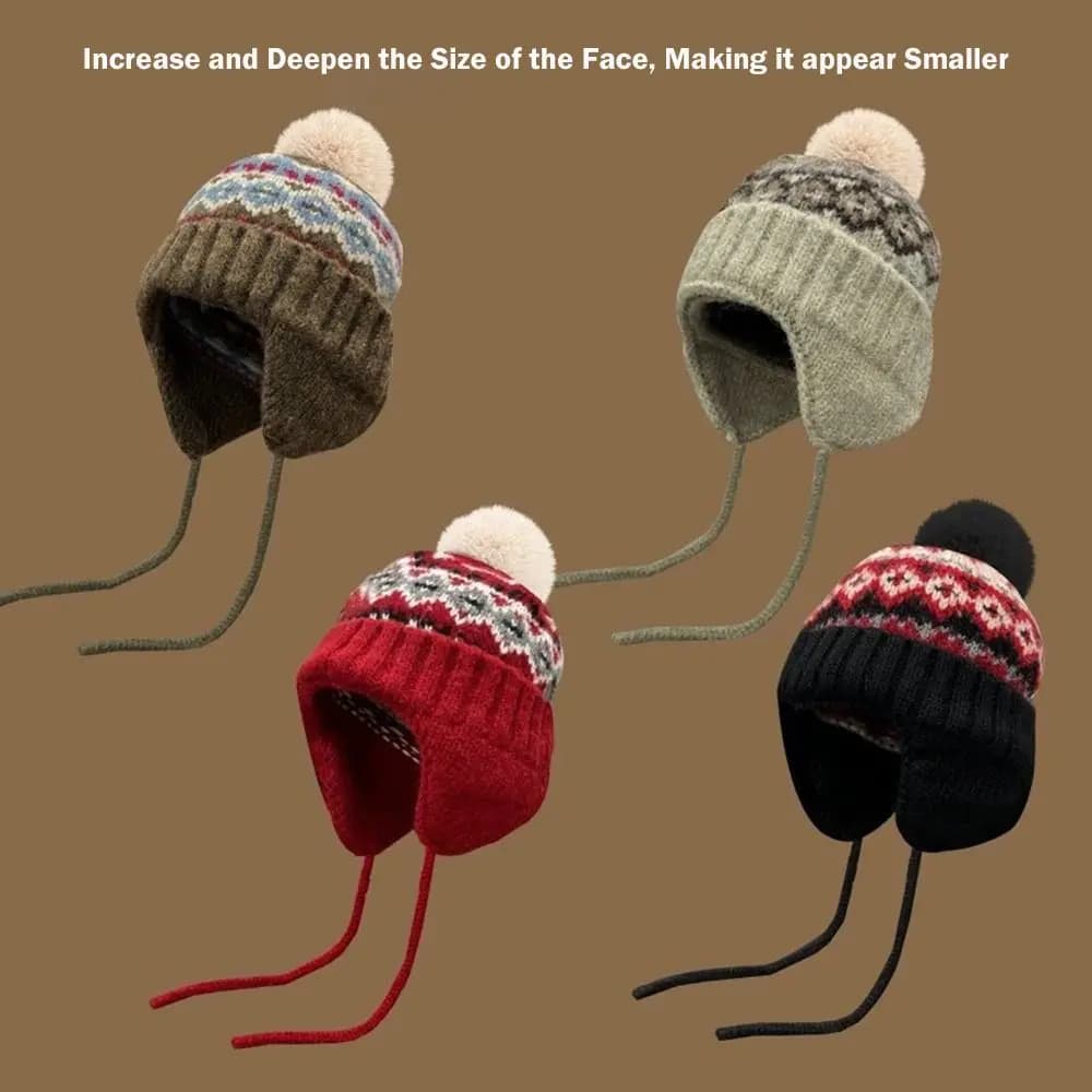 Berretti alla Moda Invernali Caldi con Pompon, Cappelli Dandy per Donne, Berretti Lavorati a Maglia con Motivi Invernali di Design per Ragazze