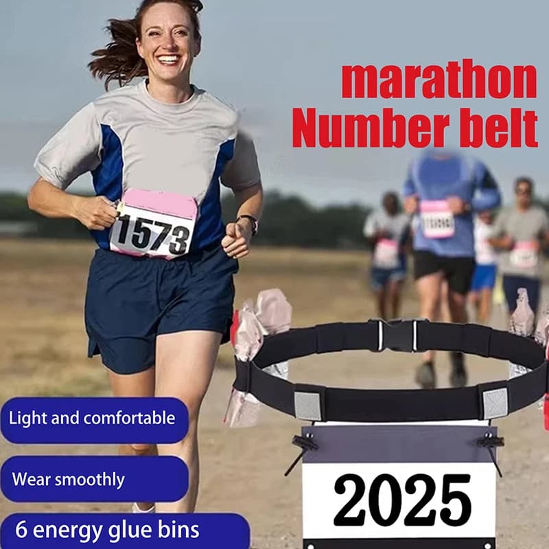 Running bag with belt for race number, triathlon marathon motor bib with 6 gel rings, sports fitness accessories
