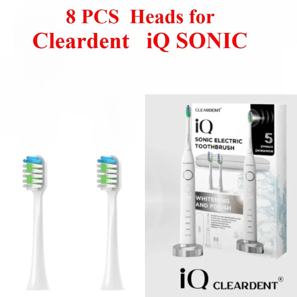 8 PCS Replacement Toothbrush Heads for Cleardent iQ SONIC Electric Toothbrush Soft DuPont Bristles