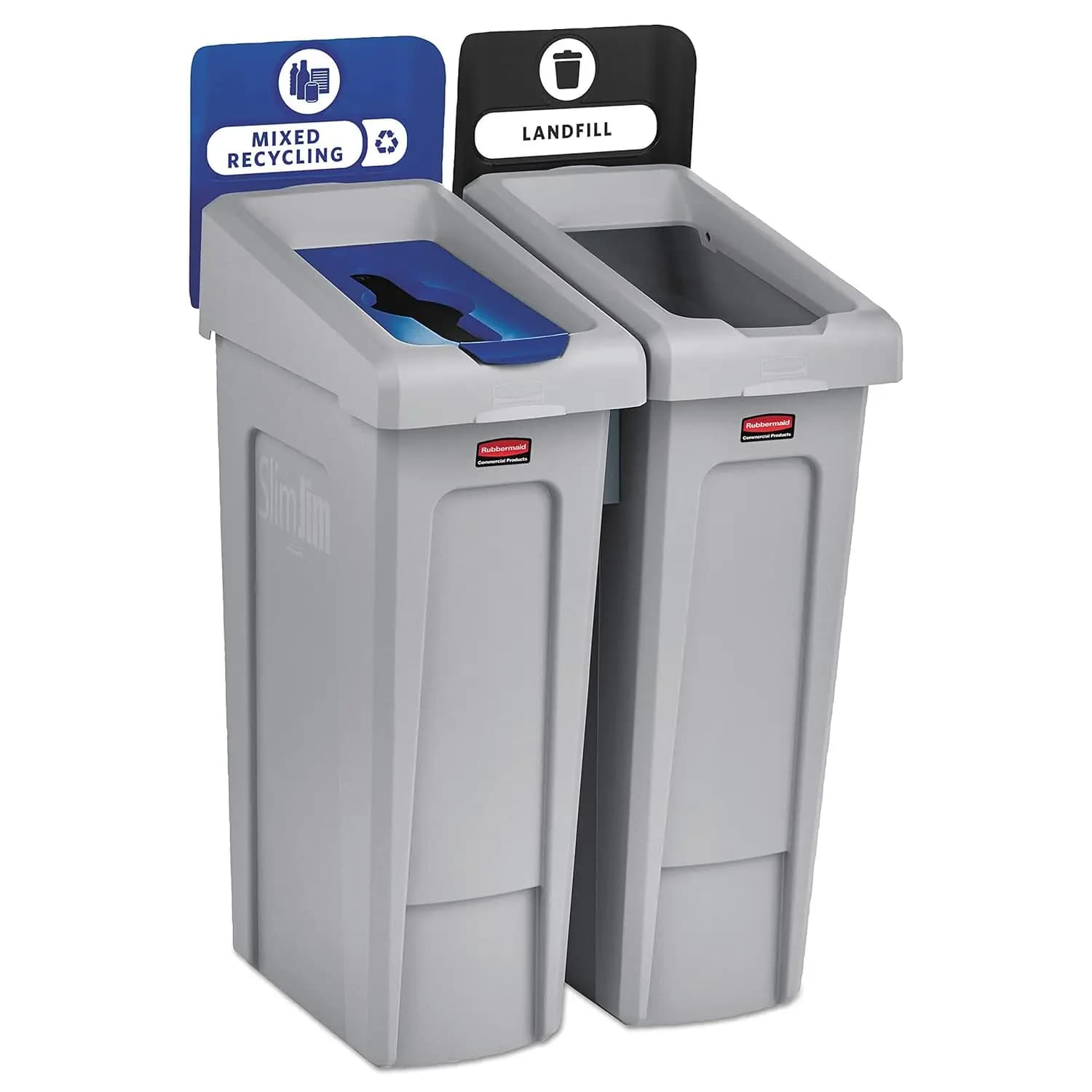Rubbermaid Commercial Products Slim Jim Stazione di Riciclaggio a 2 Flussi, Contenitore/Kit/Postazione per Rifiuti Misto/da Discarica, 23 Galloni, per