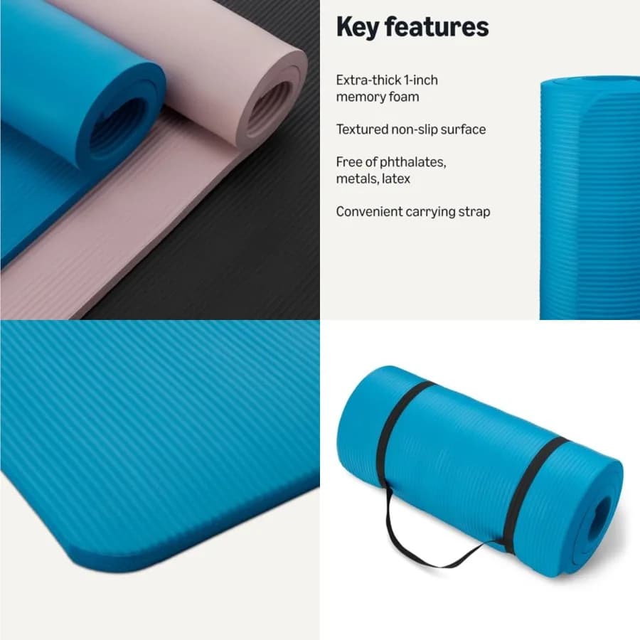 Extra thick yoga mat with carrying shoulder strap