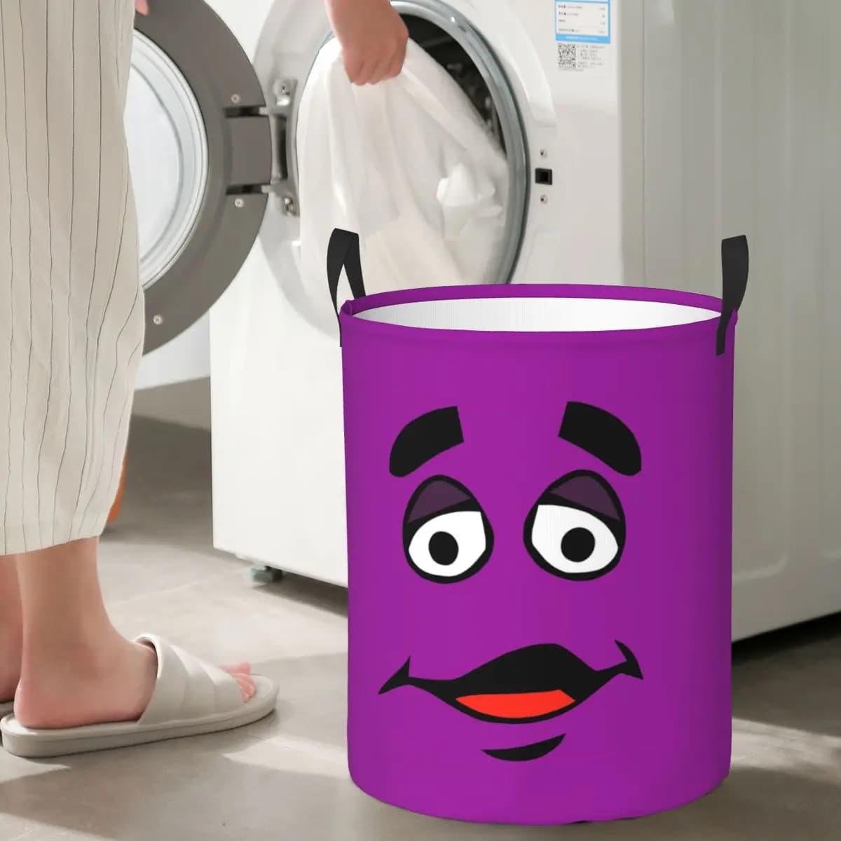 Cesto Portabiancheria Pieghevole con Design Cartone Animato Grimace, Contenitore per Vestiti Sporchi e Giocattoli, Organizer Domestico