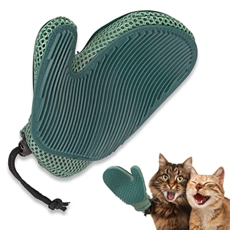 Guanto 2 in 1 per la rimozione del pelo di gatto e cane, spazzola blu per la toelettatura con funzione massaggio, rimuovi peli efficiente M