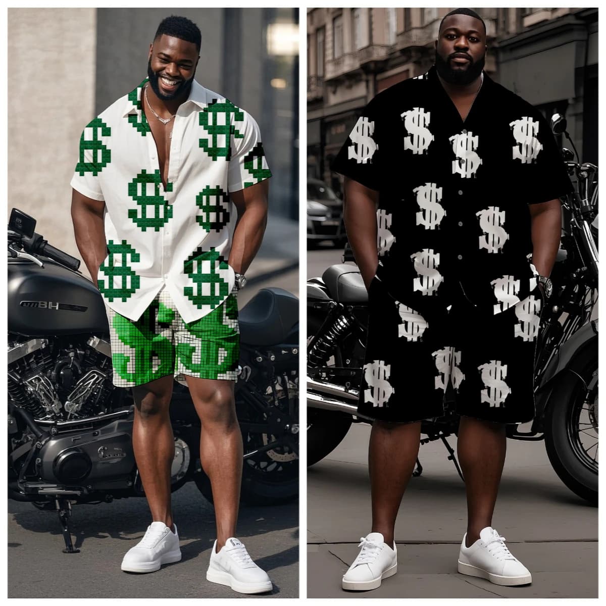 Completo Estivo da Uomo S-9XL con Stampa Simbolo del Dollaro, Camicia Oversize e Pantaloncini, Set Casual 2 Pezzi Multi-Design