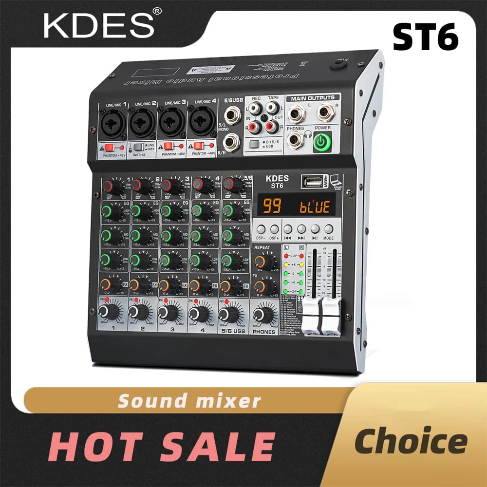 KDES Mixer audio 4-6-8 canali 99 DSP Effetti Record PC 48V Phantom Power USB Mixer audio Bluetooth DJ Console Mixing per Karaok