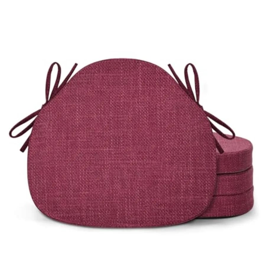 Set di 4 cuscini per sedie da pranzo, cuscini per sedie Windsor in schiuma ad alta resilienza, cuscini per sedie da cucina con lacci e rivestimento testurizzato, 4