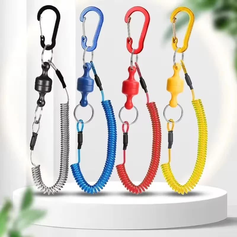 1/2/4pcs magnetic net release bracket with coil type lanyard, flying fishing tool, strong magnetic quick buckle, anti fall rope