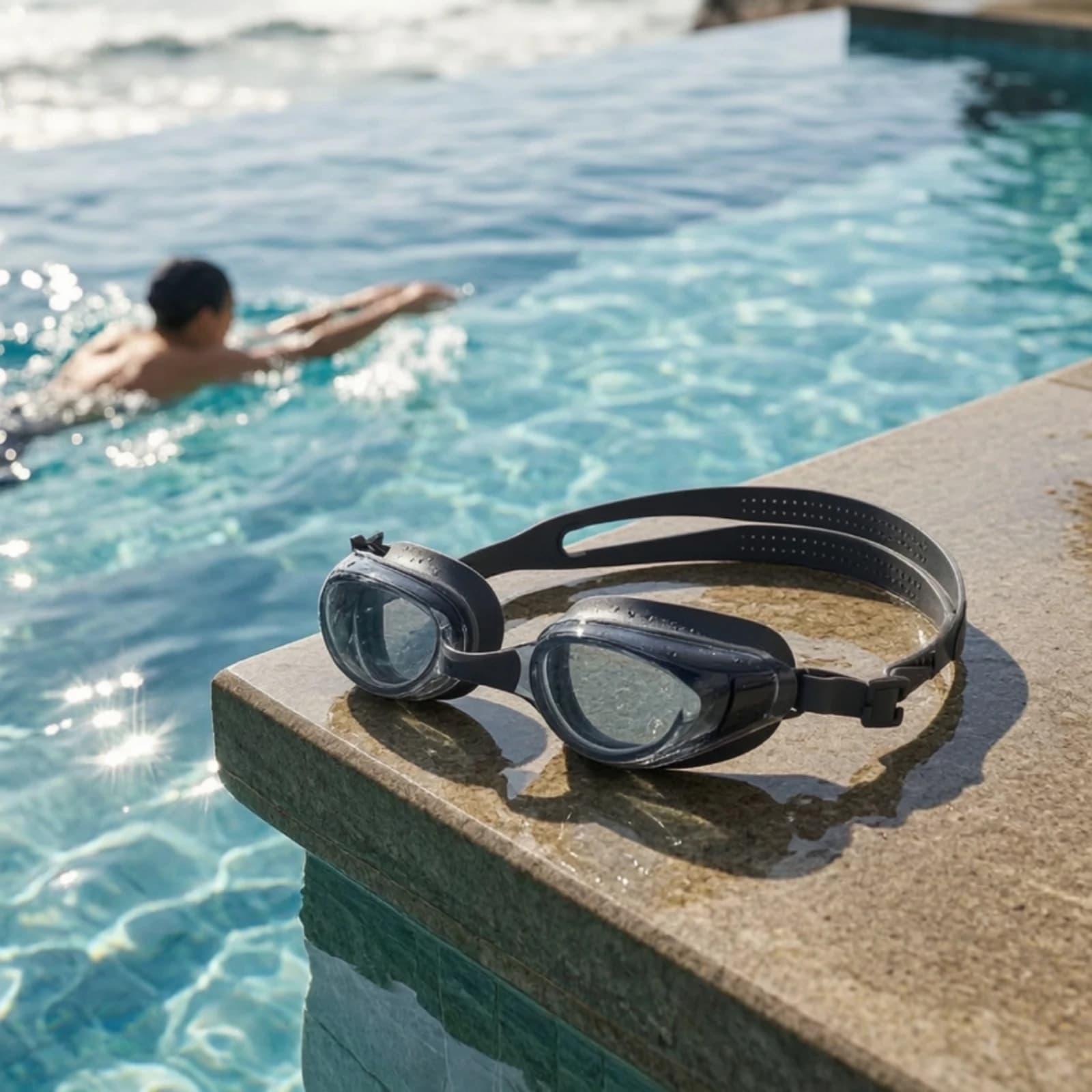 Swimming Goggles Waterproof Swim Goggles with Earplugs Swim Glasses Wide View Eyewear Quick-Adjust for Adults, Lap Training