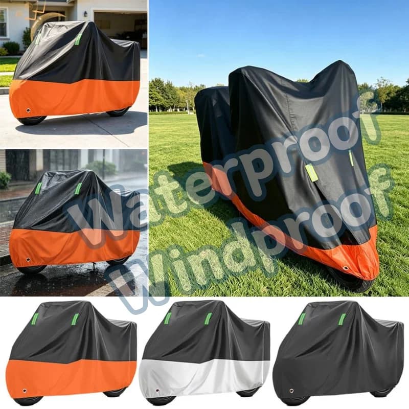 Waterproof Motorcycle Cover All Weather Outdoor UV Rain Dust Protection Reflective Strip Lock Hole Motorbike Protector Cover