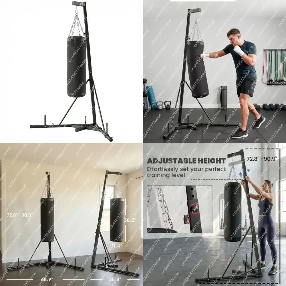 72.8\"-90.9\" Height Adjustable Freestanding Boxing Stand Black Adult Punching Bag With Canvas Sandbag Stand With Stand