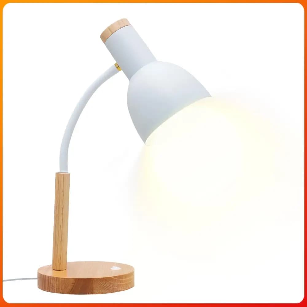 Nordic LED Table Lamp in Wood and Iron with Eye Protection, 3 Adjustable Colors, Modern Bedroom Desk Lamp and Living Room