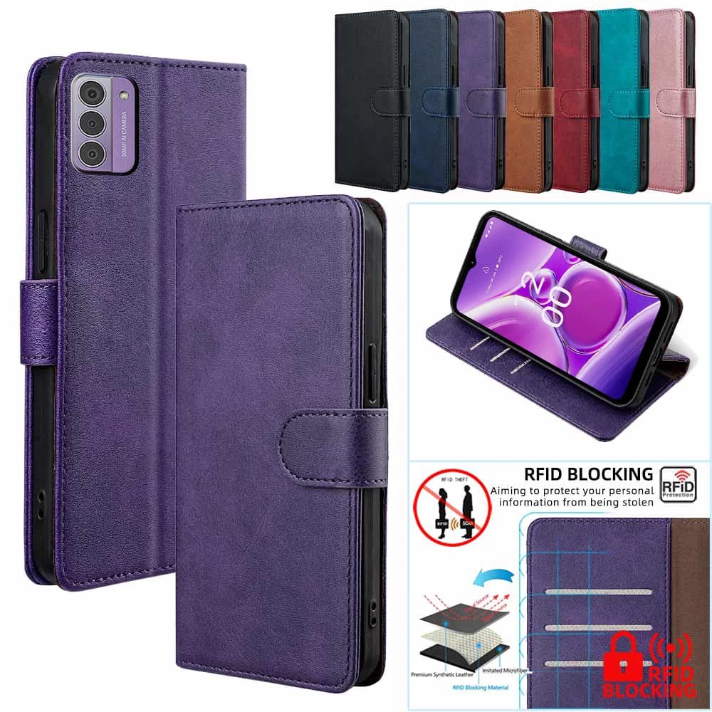 Custodia a Portafoglio in Pelle per Cellulare Nokia G42 G22 G21 G11 G310 C32 C22 con Slot per Carte e Blocco RFID