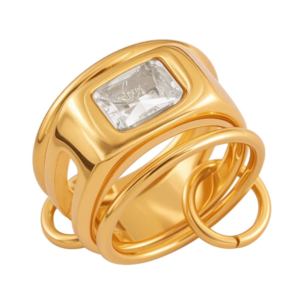 2026 Square zircon layered women's ring, stainless steel crystal gold multi ring mixed metal ring, jewelry gift