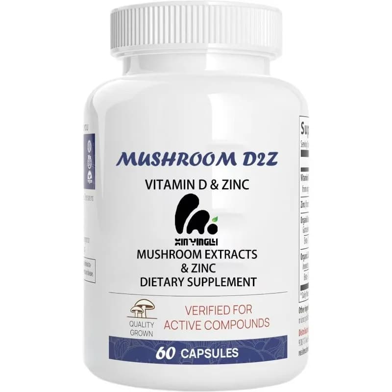 Capsule di Funghi con Zinco e Vitamina D2 - Supporto Completo per la Salute - Puro, Senza OGM, Senza Glutine - 60 Integratori a Base di Funghi