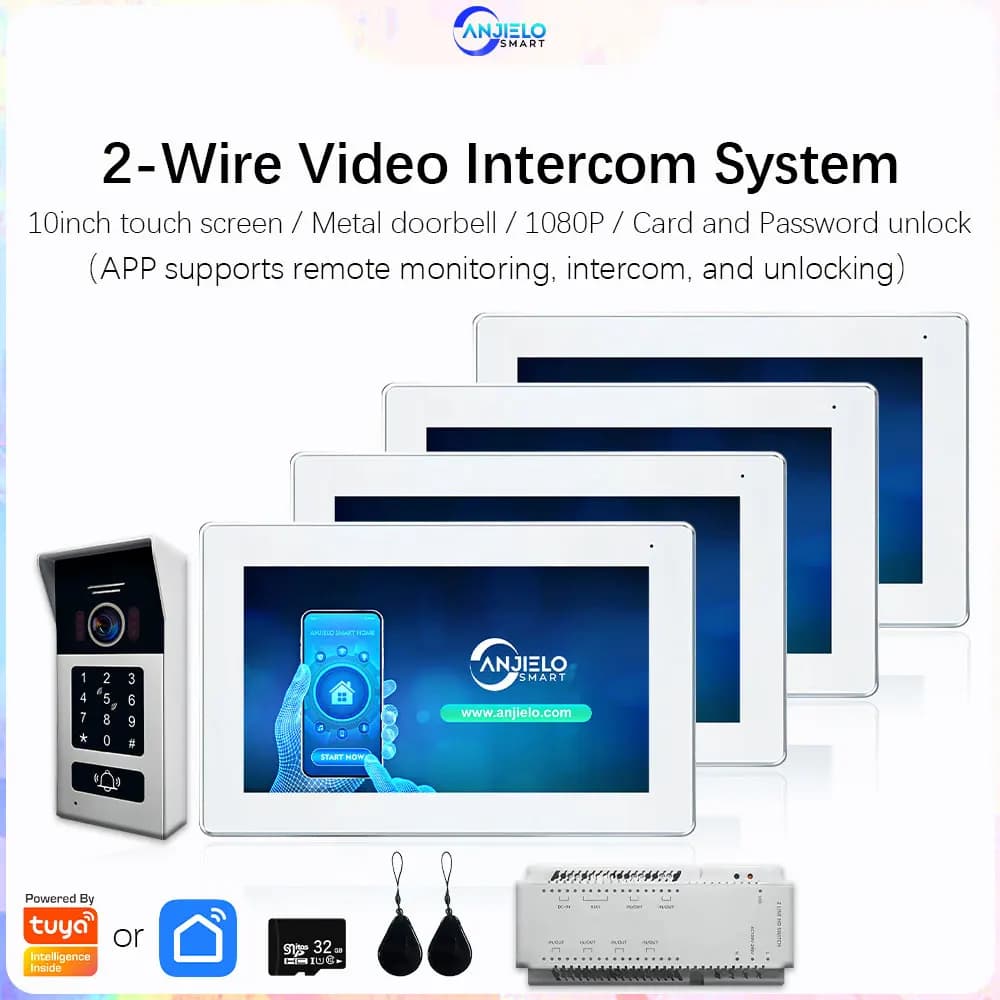 2 Wired BUS Videocitofono Campanello Telecamera 1080P Tuya Monitor touch da 10 pollici con accesso alla scheda RFID per 4 Home Villa
