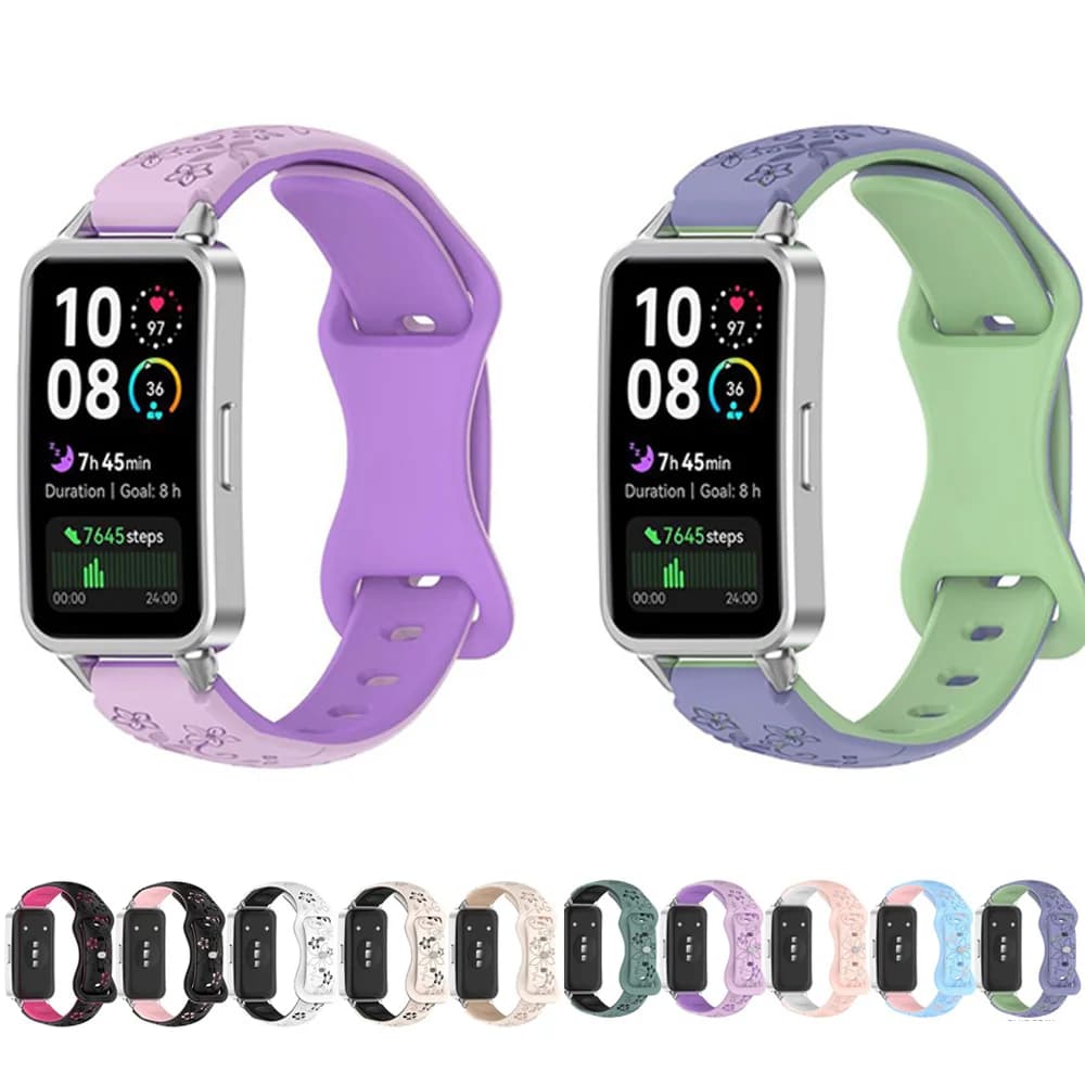 Bracciale da donna con fiore in silicone inciso 3D per Huawei Band10 9 8 Smart Watch cinturino traspirante per cinturino Huawei Band9 8