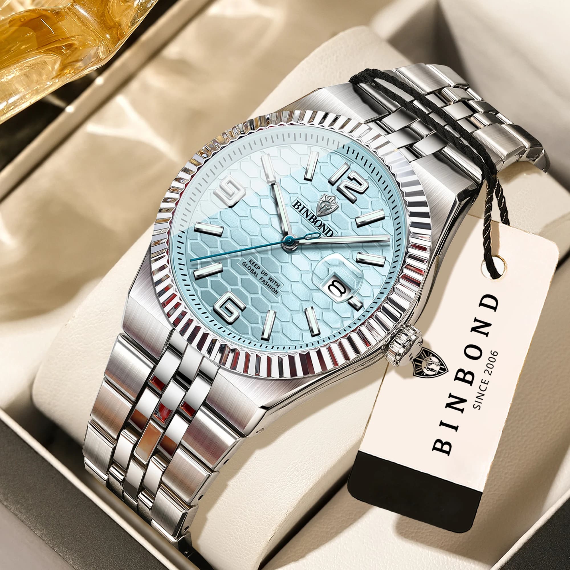 BINBOND Luxury Quartz Wristwatches Luminous Waterproof Auto Date Men's Watch Steel Clock Business Sport Fashion Casual Reloj