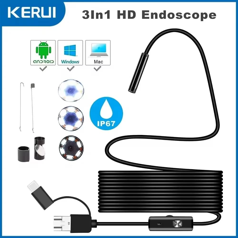 Endoscope USB 3 in 1 for Android phone OTG 7 mm periscope inspection for PC MacBook Snake Camera for pipeline