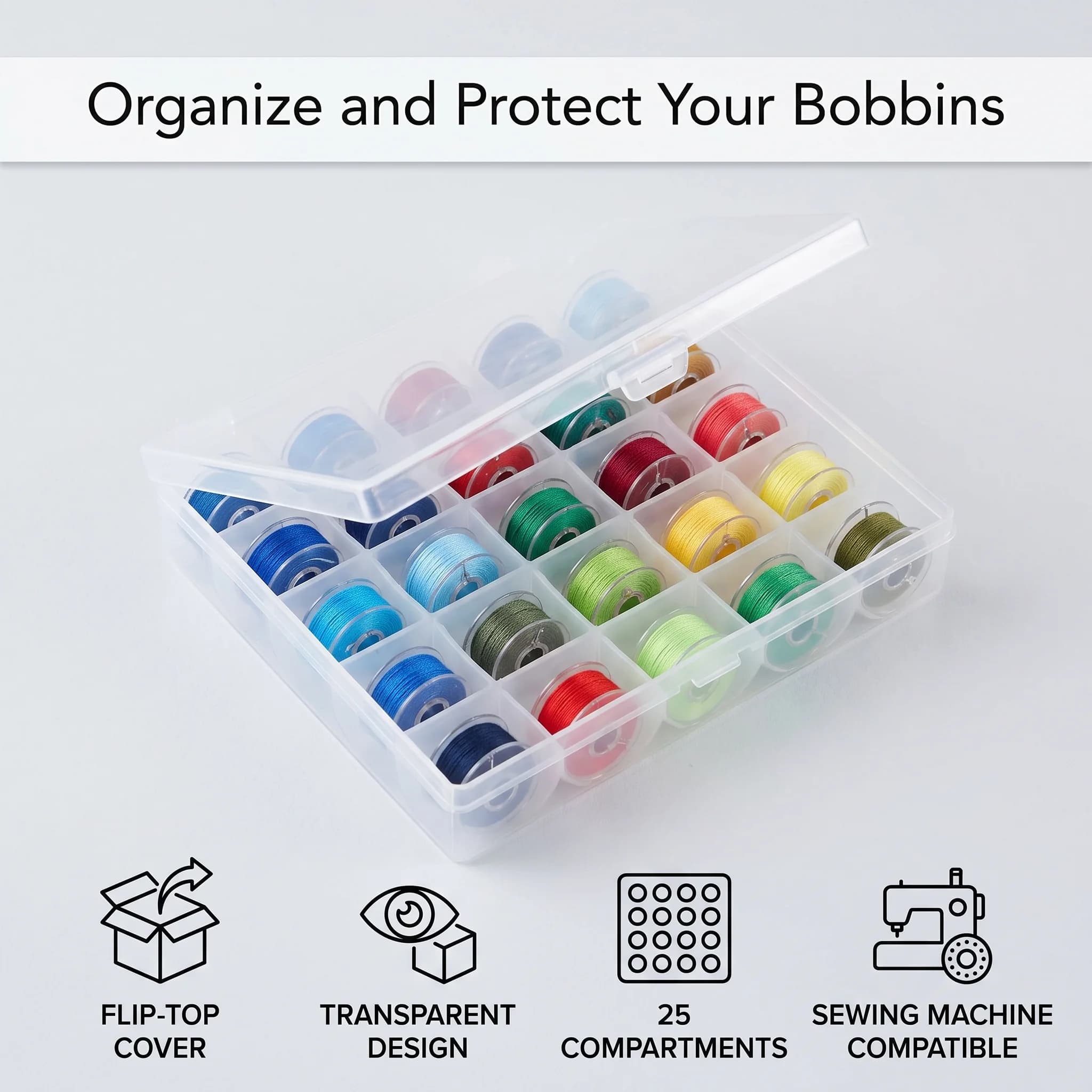 Sewing Accessory Spool Storage Case Transparent Plastic Container For Holding 25 Pieces Empty Thread Spools