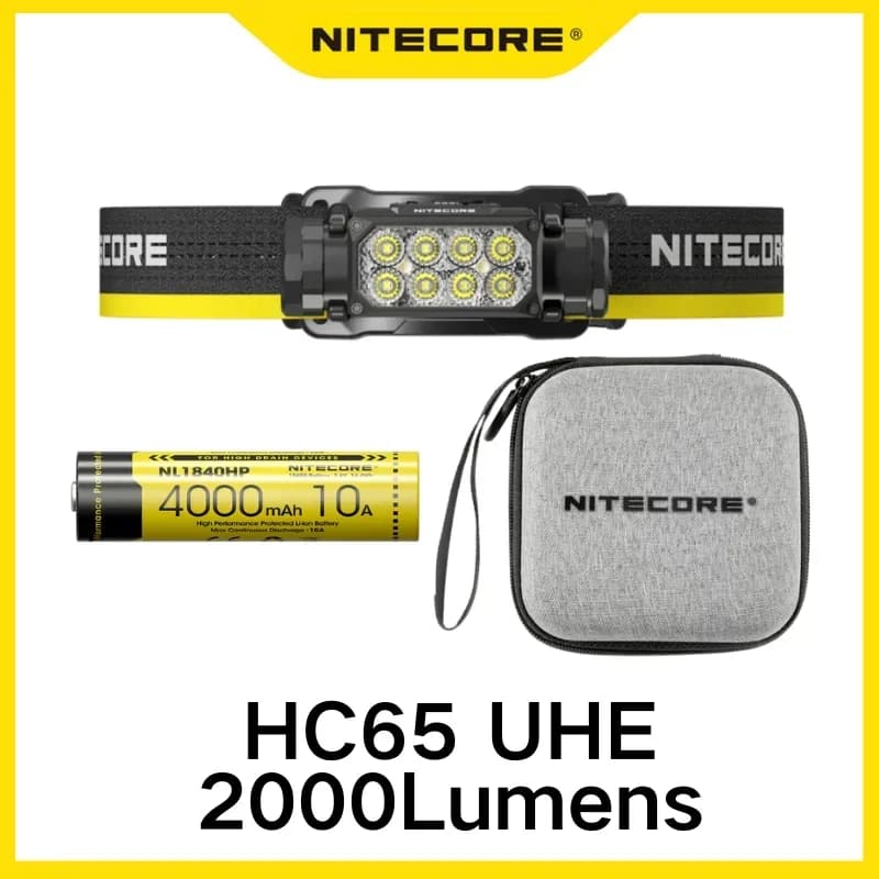 Nitecore HC65 UHE Lampada frontale ricaricabile USB-C da 2000 lumen per campeggio, escursionismo, caccia