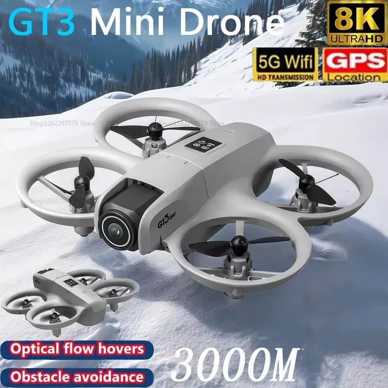 Drone 2026 Nuovo GT3 con Localizzazione Ottica, Doppia Fotocamera HD 8K Grandangolare, Motore Brushless, Evitamento Ostacoli, Quadricottero Pieghevole
