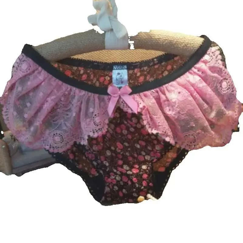 Mutandine sexy da donna in pizzo Semi trasparente con stampa a rete Intimo con stampa Slip Sissy Mutandine con fiocco arricciato a vita bassa
