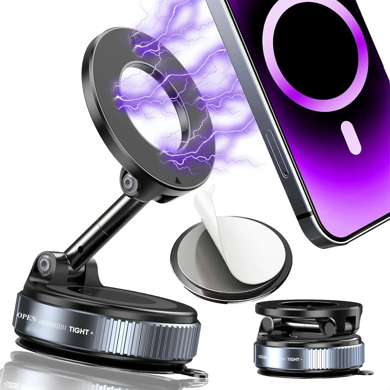 Universal Magnetic Support for 360 Degree Telephone Support for Foldable and Adjustable Car with Mobile Suction Cup, for iPhone, for Live Stream