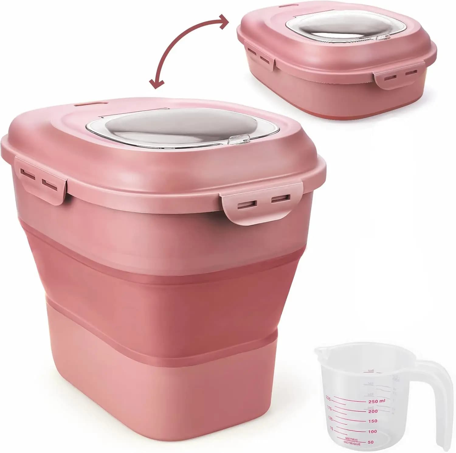 Contenitori per Cereali e Riso, Dispenser Pieghevole per Alimenti Secchi da 20 a 50 Libbre con Coperchio Ermetico e Ruote, per Cucina