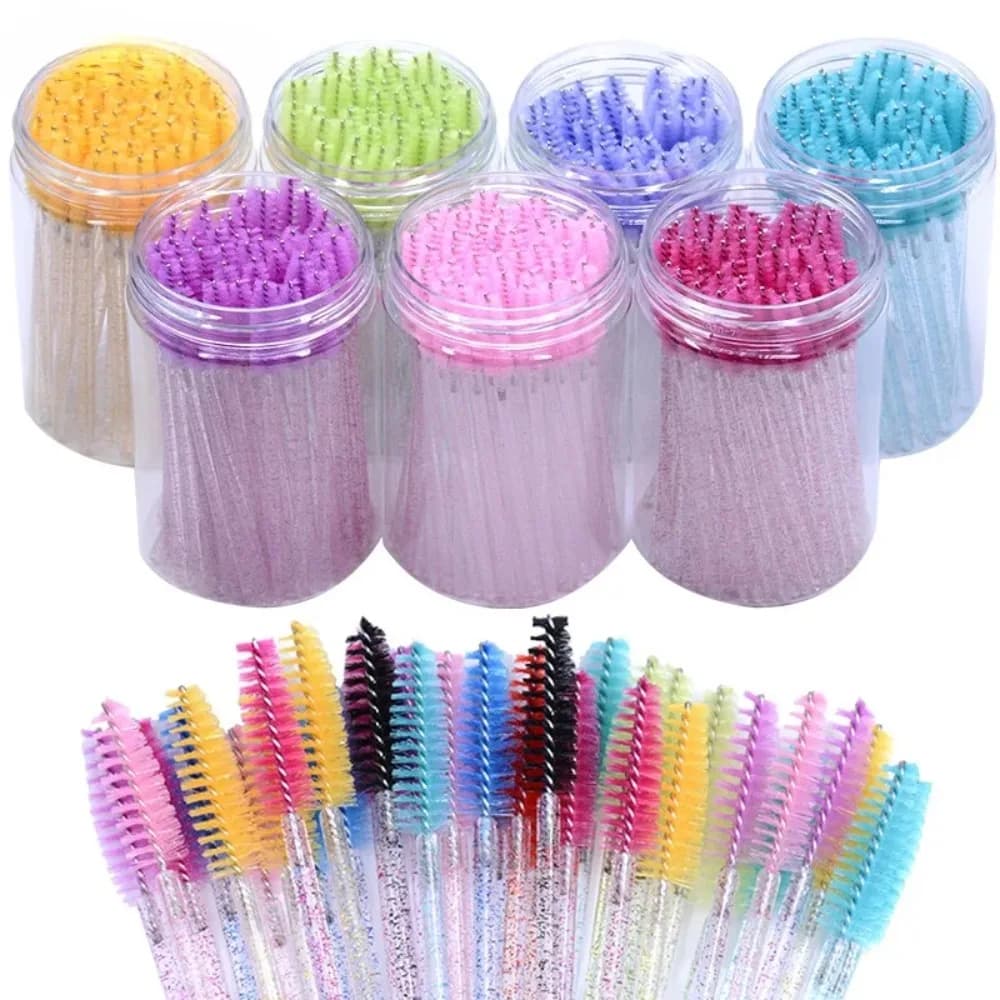 50Pcs Disposable Eyelash Extension Brushes Eyebrow Eye Lash Brush Spoolies Mascara Wands With Container Case Beauty Makeup Tools
