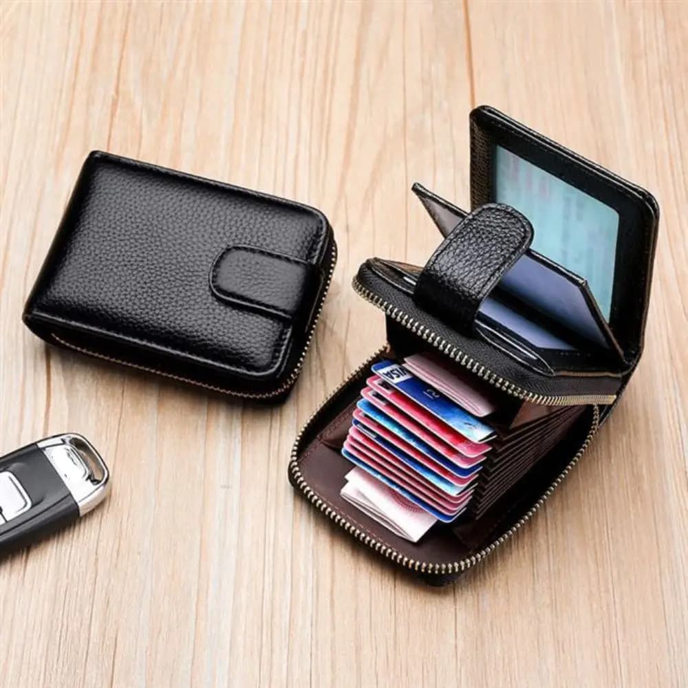 Porta carte di credito anti Rfid in pelle PU unisex Porta carte RFID con blocco NFC Custodia a portafoglio Portamonete con cerniera Borsa per soldi RFID protetto