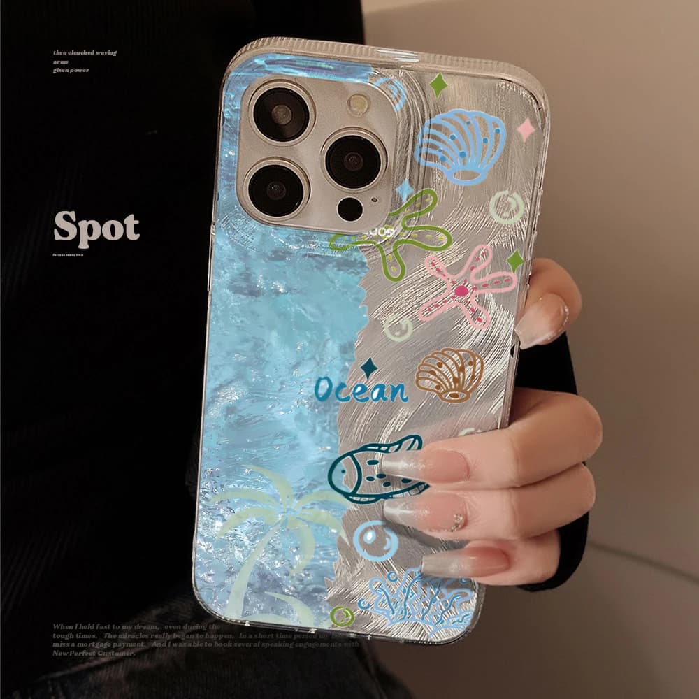 Summer Ocean Blue Sea Cute Phone Case For Xiaomi Redmi Note 14 Pro Note 13 12 11 10 Pro+ 5G 4G 14C Feather Yarn Shockproof Cover