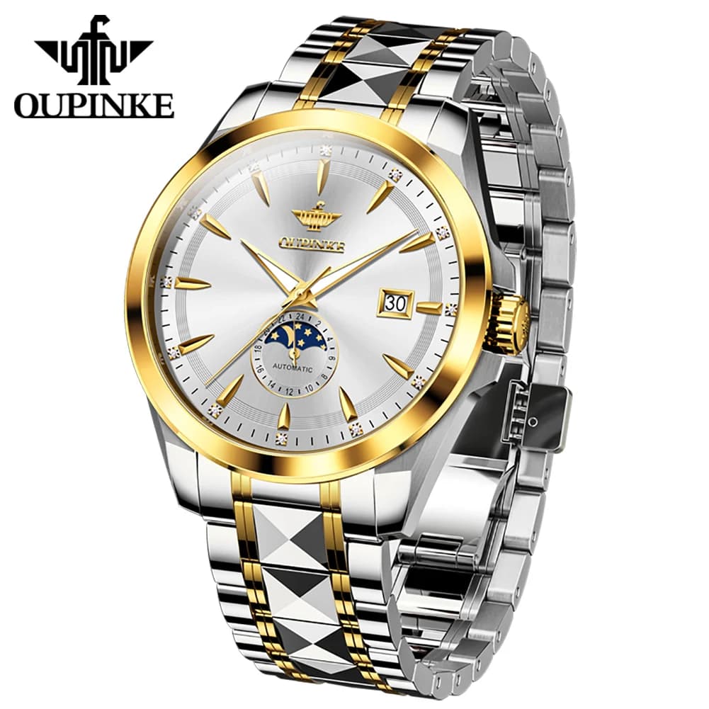 OUPINKE 3292 Orologio Meccanico Automatico da Uomo Luminoso Impermeabile in Acciaio Inossidabile con Calendario Orologio da Uomo Business