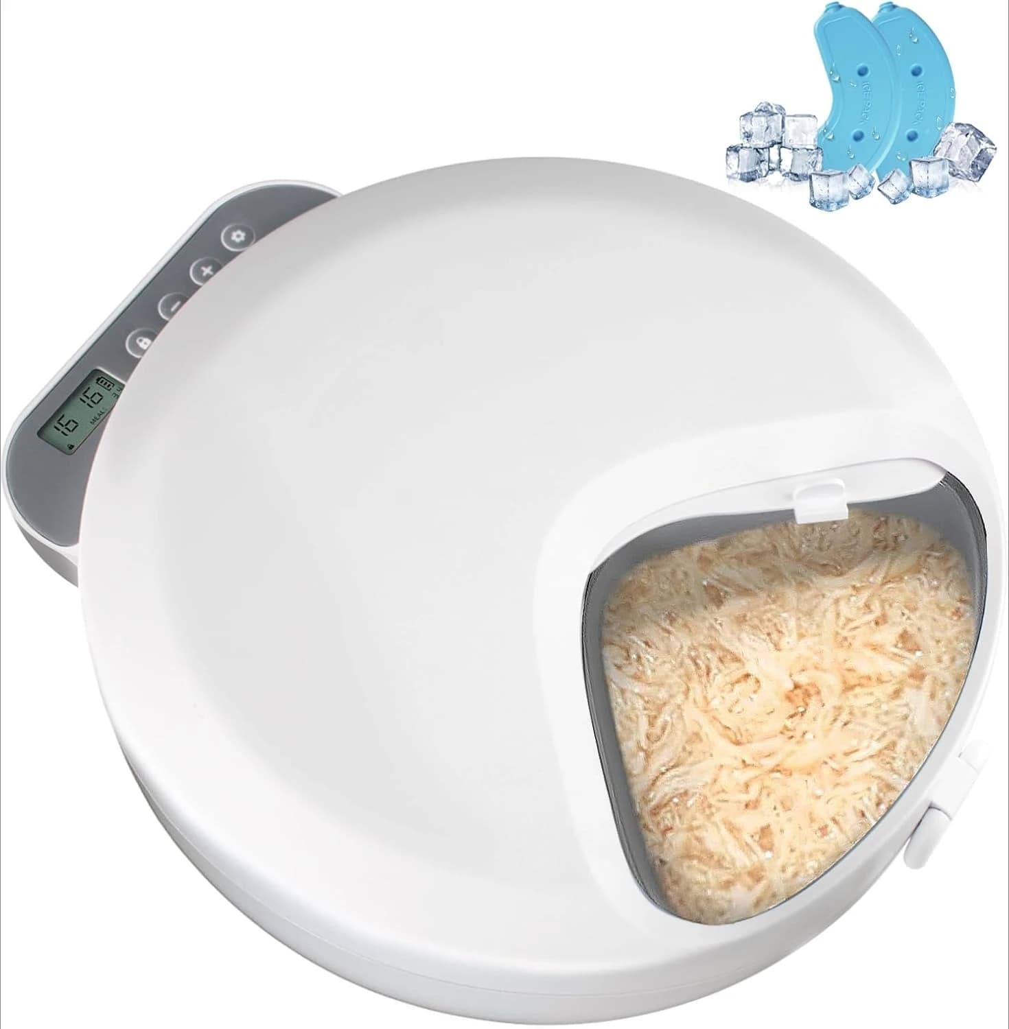 Refrigerated Timed Wet Pet Food Feeder, 4 Daily Fresh Meals with 2 Ice Packs, Stainless Bowl for Kitten Puppy Wet Food Feeding