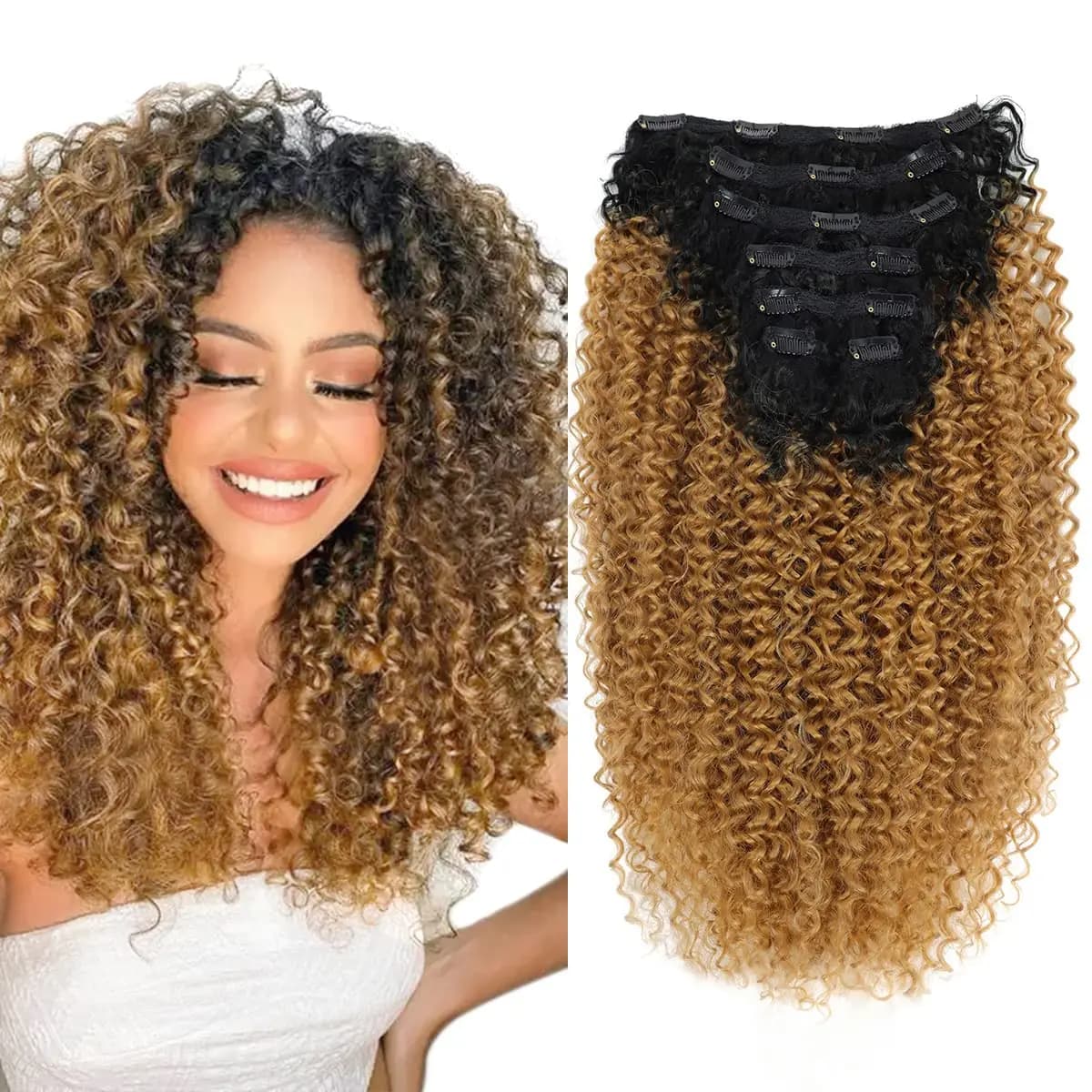 Long Jerry Curly Clip In Hair Extensions Natural Hairpieces Synthetic 7 Pcs Full Head Organic False Hair Afro Curls 26”/65cm