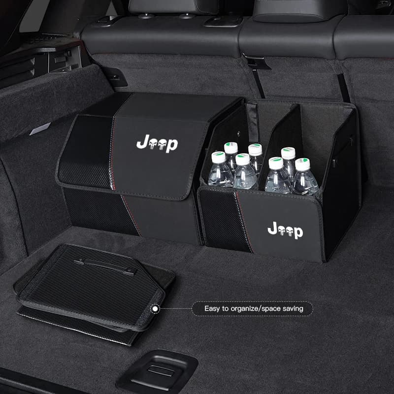 Organizzatore per bagagliaio di un'auto Strumenti per scatola di immagazzinaggio in pelle scamosciata in fibra di carbonio per Jeep Grand Cherokee Wrangler JK Gladiator Compass Renegade Wagoneer