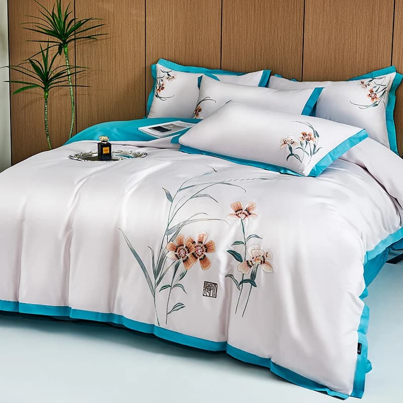600TC Egyptian Cotton Chinese Style Flowers Embroidery Set luxury bedding Cover Bed linen Sheets/Lenzuolo with corners Faithful 4 pieces