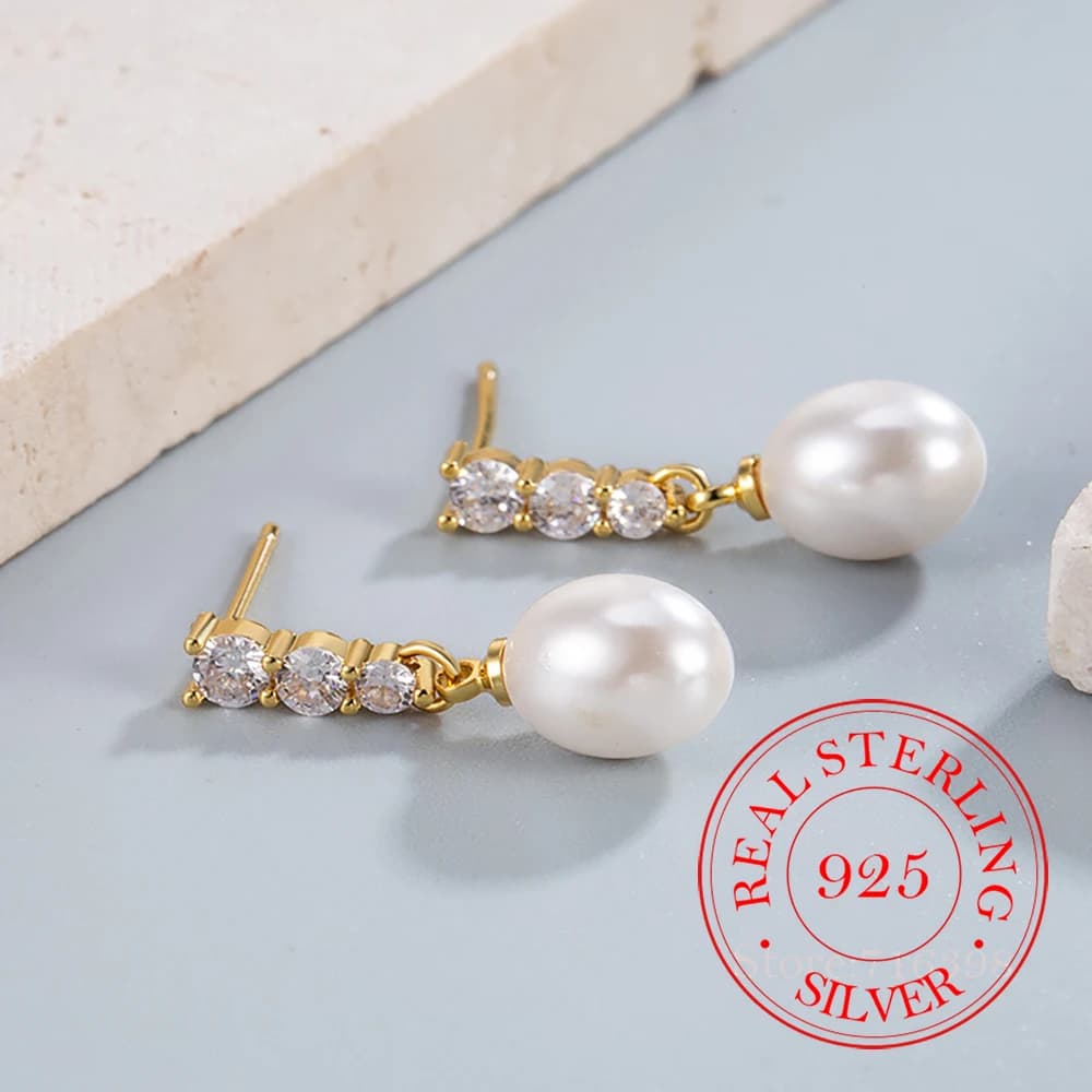 Real Money 925 Sterling Silver Crystal Waterdrop Pearls orecchini a bottone per le donne gioielli per feste di matrimonio regalo Pendientes Mujer Moda