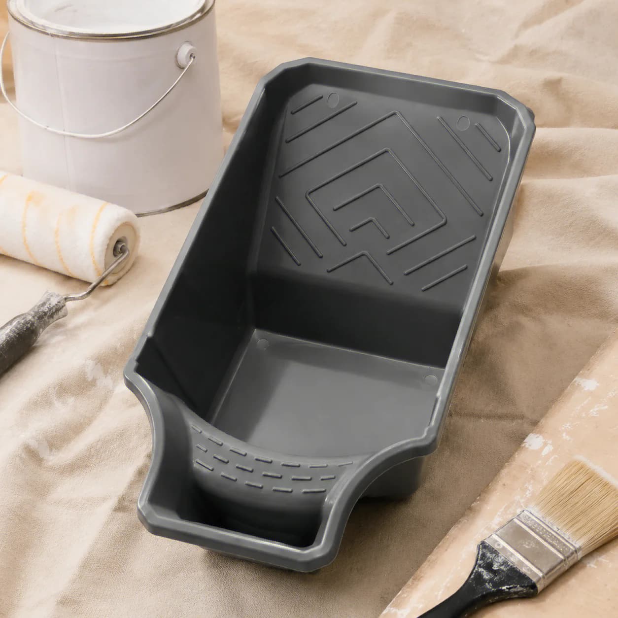 4 Inch Portable Paint Container with Roller Support, Durable PP Material, Great Capacity, Easy to Match Brushes and Rollers, Grey