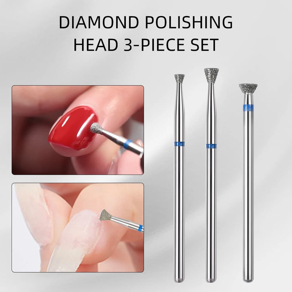 Set di punte per trapano per unghie in materiale diamantato da 3 pezzi, strumenti professionali per lucidare nail art per modellare e levigare unghie in acrilico/gel