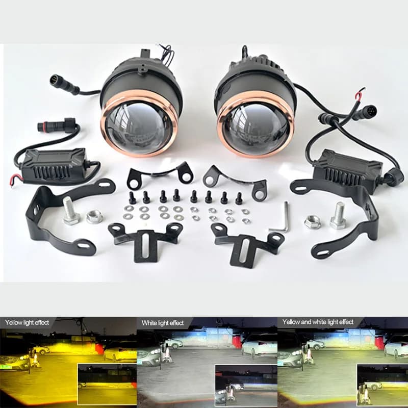 Fog LED Light Tricolor 3 Inch 4300K 3000K 6000K Bi LED Fog Lights Universal Fog Lenses Car Projector Lens Driving Lamps Retrofit